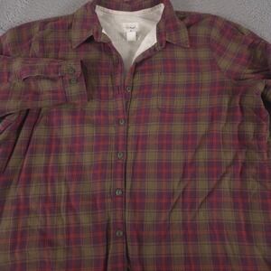 L.L. Bean Jacket Womens 2X Burgundy Olive Plaid Fleece Lined Shacket Cotton